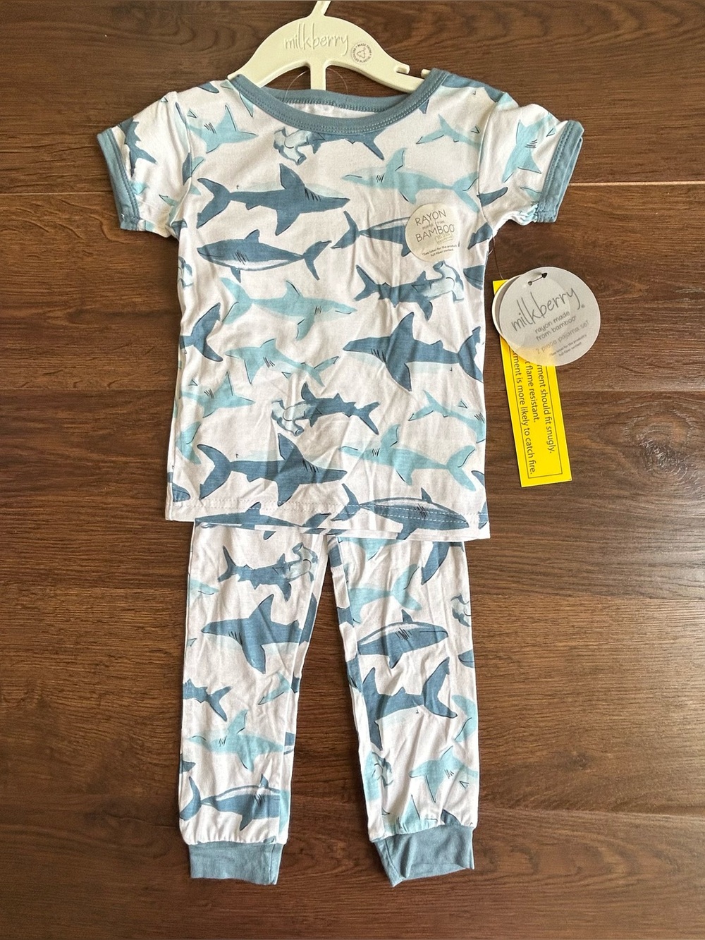 Milkberry Short Sleeve and Pants Bamboo Pajama Set Sharks 2T